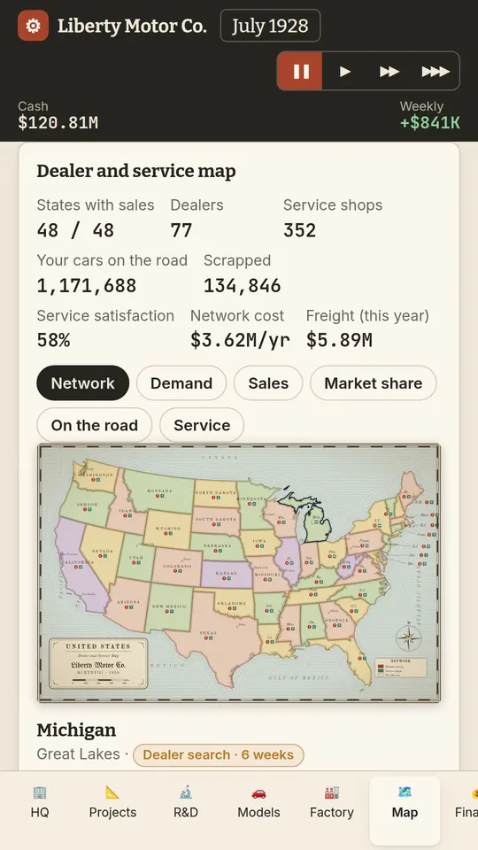 Dealer and service map of the United States in 1928