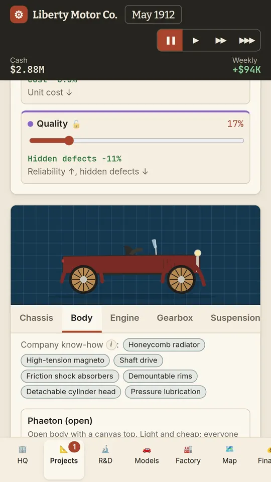 Designing the body of a car, with quality and hidden defects