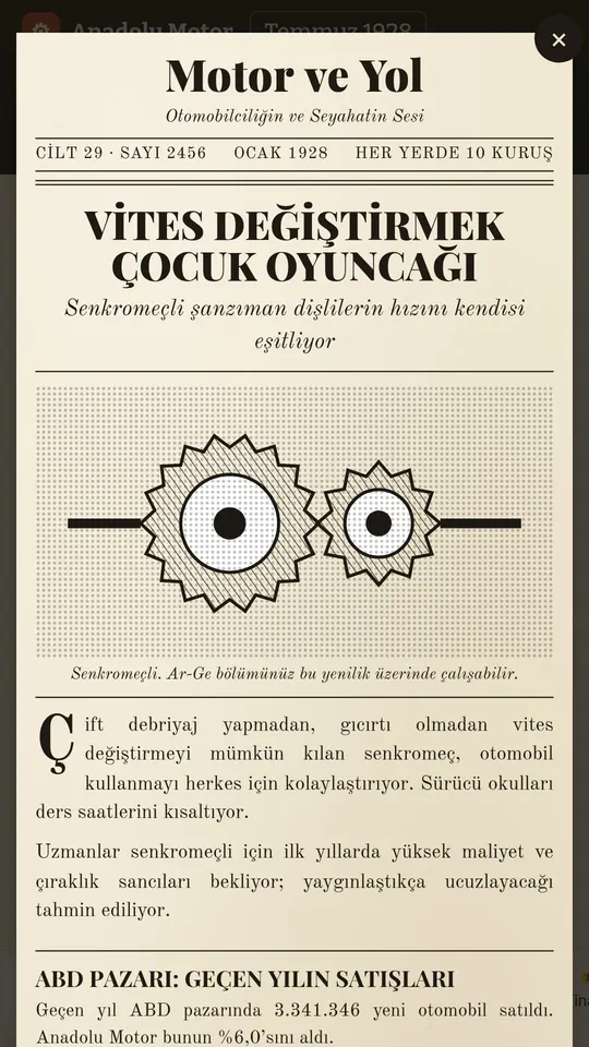 Bir yeniliği duyuran dönem gazetesi